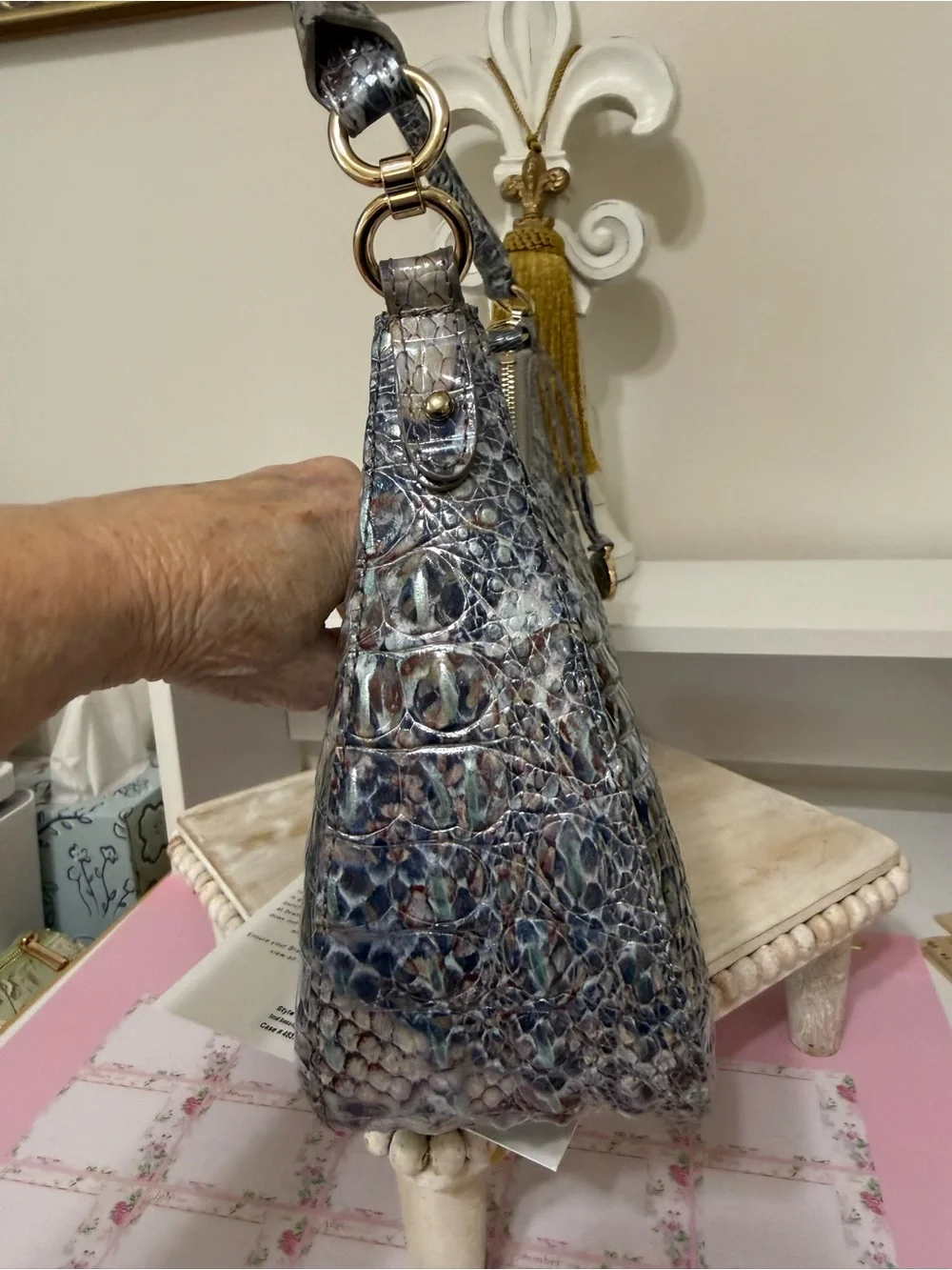 Brahmin Bekka Iridescent Icy Python pattern Shoulder Bag